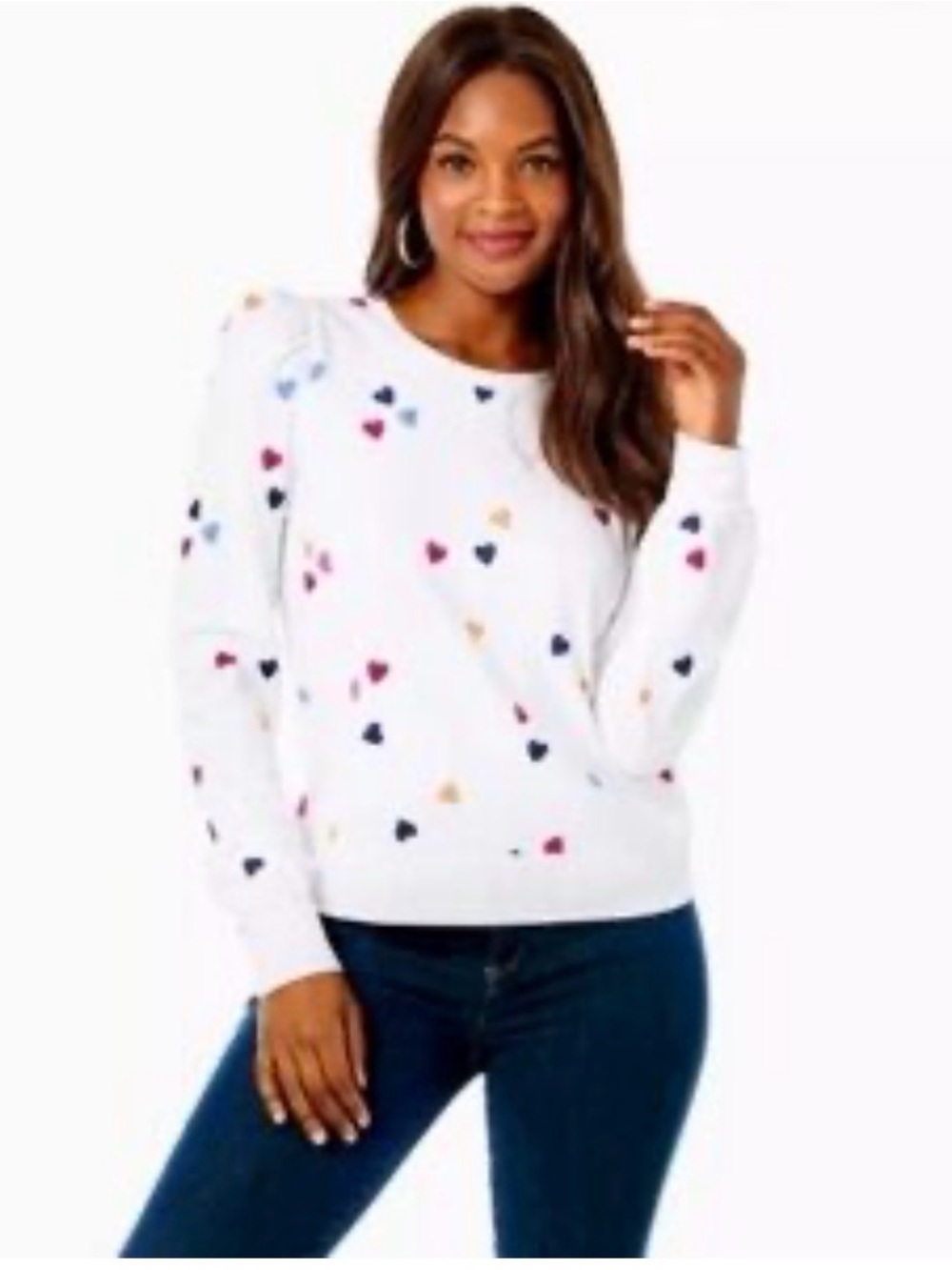 LILLY PULITZER JANSEN White Colorful Hearts SWEATSHIRT SIZE S
